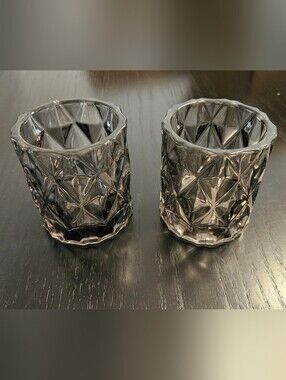 CB2 Faceted Smoked Gray Glass Votive Holders - Set of 12